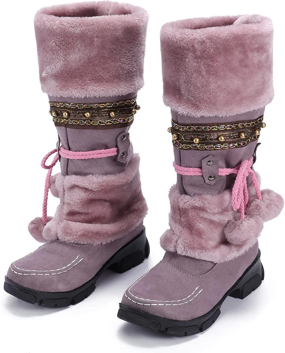 Winter Boots for Women Waterproof Snow Non Slip with Side Zipper Womens Cute Winter Ankle Boots Snow Boots Womens Size 9 Pink Winter Boots for Women Heels Botas Contra El Agua Para Mujer
