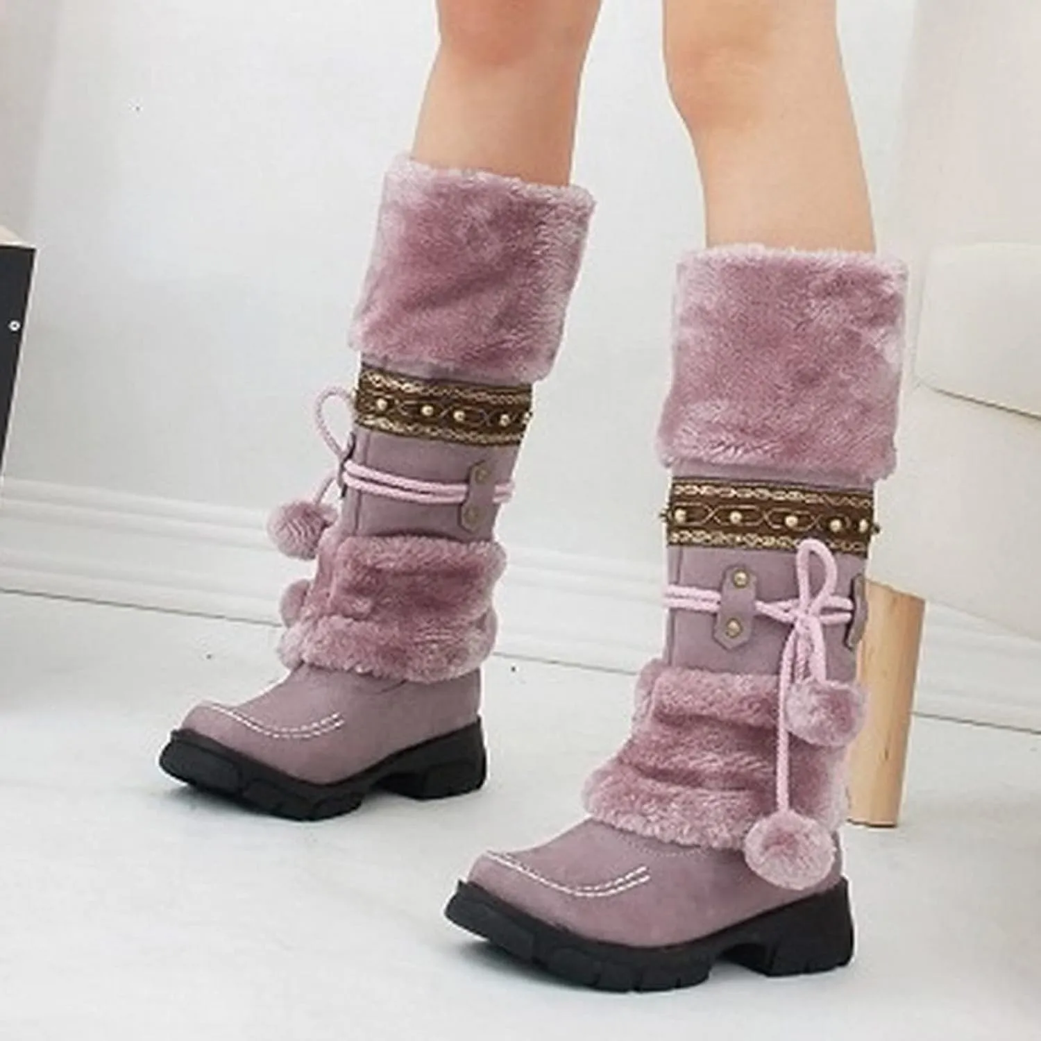 Winter Boots for Women Waterproof Snow Non Slip with Side Zipper Womens Cute Winter Ankle Boots Snow Boots Womens Size 9 Pink Winter Boots for Women Heels Botas Contra El Agua Para Mujer