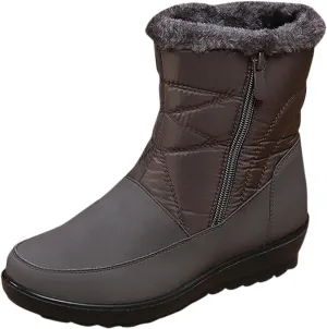 Winter Boots for Women Waterproof Warm Fur Lining Mid Calf Boots with Zipper Comfortable Outdoor Shoes