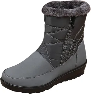 Winter Boots for Women Waterproof Warm Fur Lining Mid Calf Boots with Zipper Comfortable Outdoor Shoes
