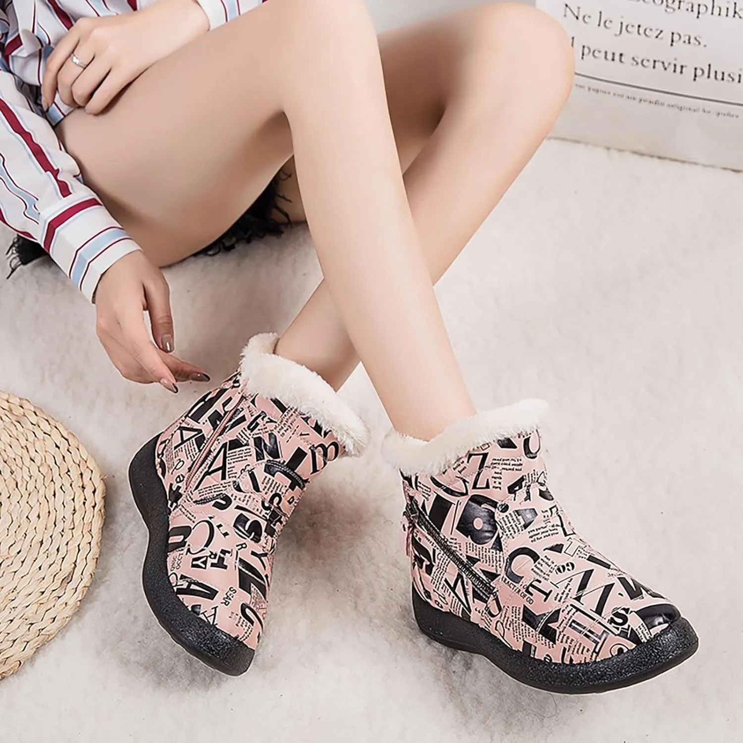 Winter Shoes for Women 2024 Comfy Dressy Winter Shoes for Women Low Heel Womens Wide Width Snow Boots Botas De Mujer Para El Frio Cute Womens Winter Dress Boots
