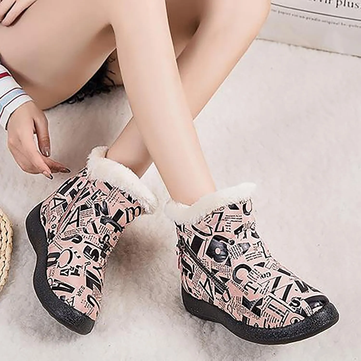Winter Shoes for Women 2024 Comfy Dressy Winter Shoes for Women Low Heel Womens Wide Width Snow Boots Botas De Mujer Para El Frio Cute Womens Winter Dress Boots