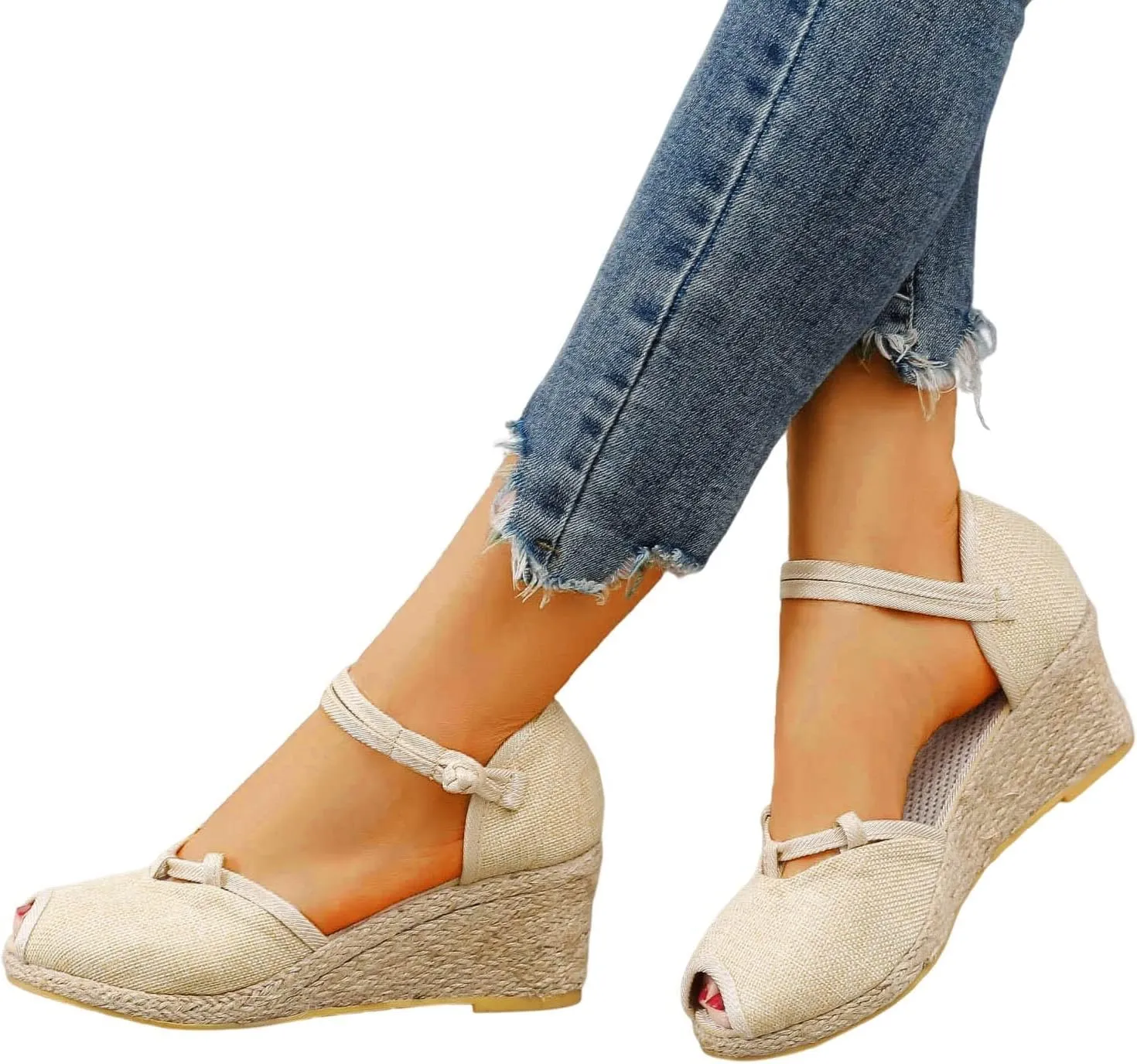 Women Ankle Strap Closed Toe Espadrille Sandals Wedge Heels Dressy Summer 2025 Casual Platform Wedges Slingback Flat Sandal Woven Slip On Bohemian Breathable Low Heel Comfortable Shoes