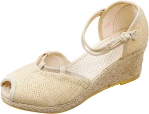 Women Ankle Strap Closed Toe Espadrille Sandals Wedge Heels Dressy Summer 2025 Casual Platform Wedges Slingback Flat Sandal Woven Slip On Bohemian Breathable Low Heel Comfortable Shoes