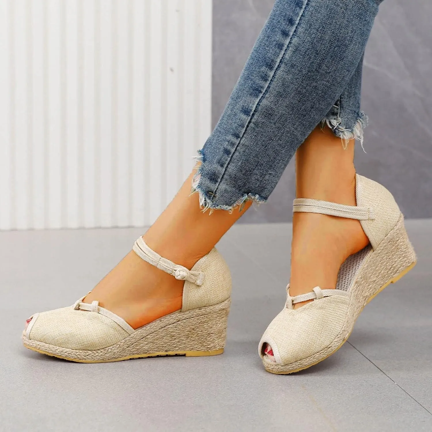Women Ankle Strap Closed Toe Espadrille Sandals Wedge Heels Dressy Summer 2025 Casual Platform Wedges Slingback Flat Sandal Woven Slip On Bohemian Breathable Low Heel Comfortable Shoes