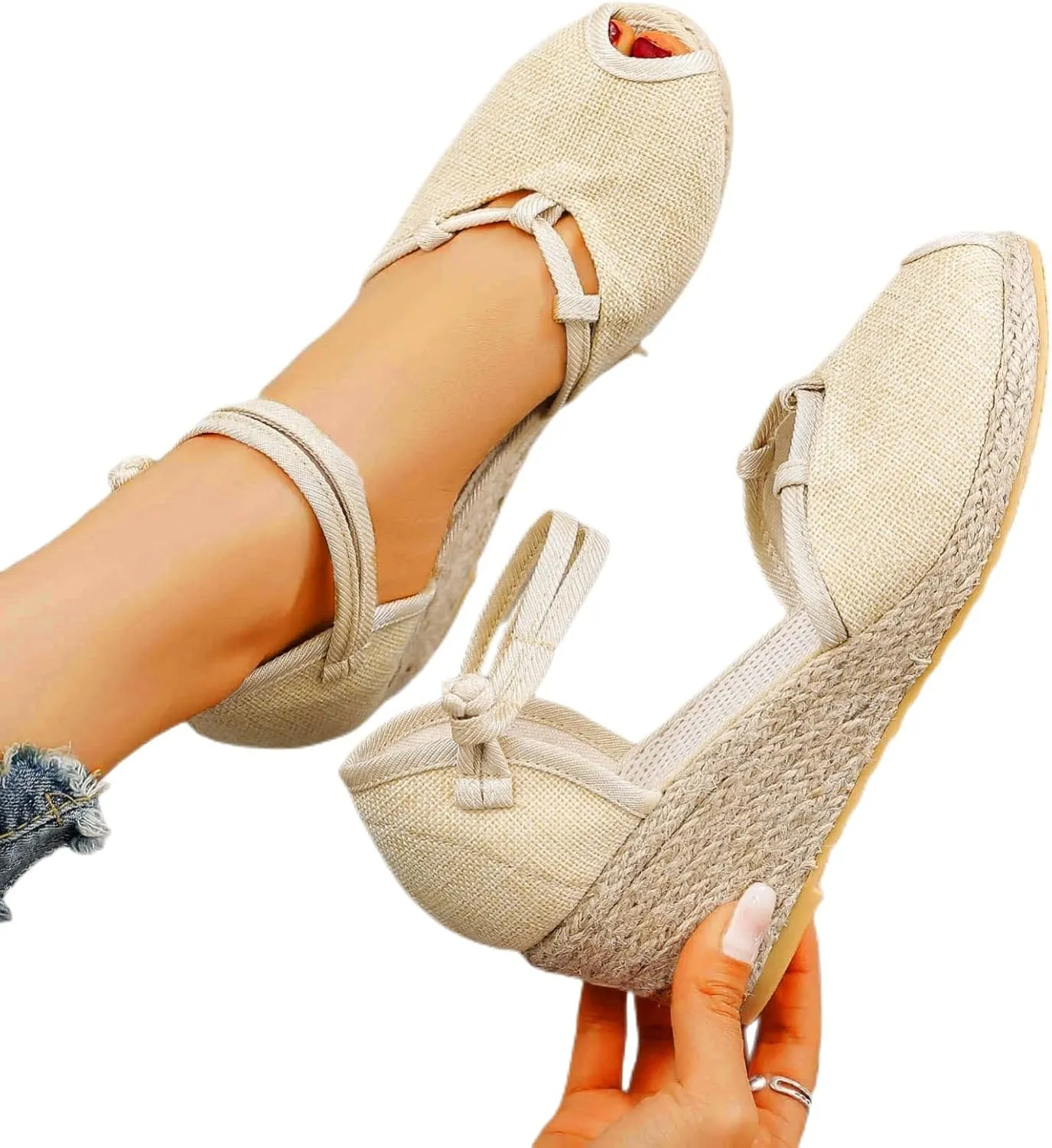 Women Ankle Strap Closed Toe Espadrille Sandals Wedge Heels Dressy Summer 2025 Casual Platform Wedges Slingback Flat Sandal Woven Slip On Bohemian Breathable Low Heel Comfortable Shoes