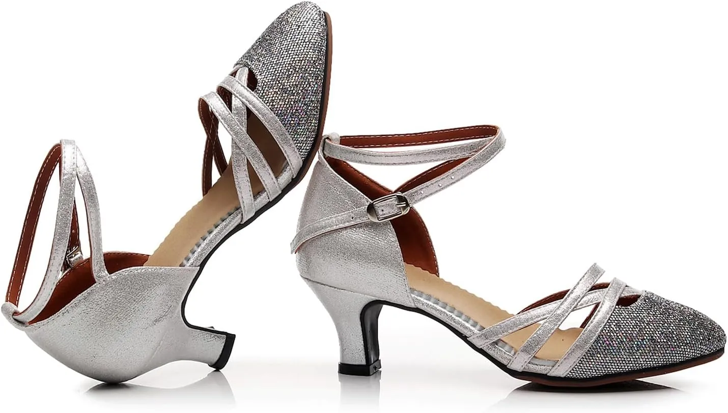 Women Ballroom Dance Shoes Glitter Closed Toe Latin Salsa Tango Modern Performance Dancing Shoes,Model FT-088A-5.5cm Heel