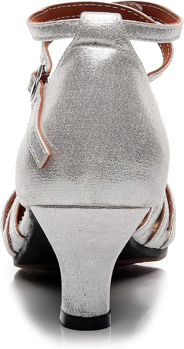 Women Ballroom Dance Shoes Glitter Closed Toe Latin Salsa Tango Modern Performance Dancing Shoes,Model FT-088A-5.5cm Heel