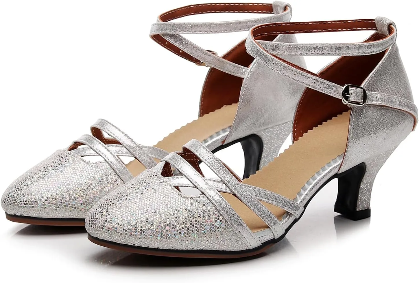 Women Ballroom Dance Shoes Glitter Closed Toe Latin Salsa Tango Modern Performance Dancing Shoes,Model FT-088A-5.5cm Heel