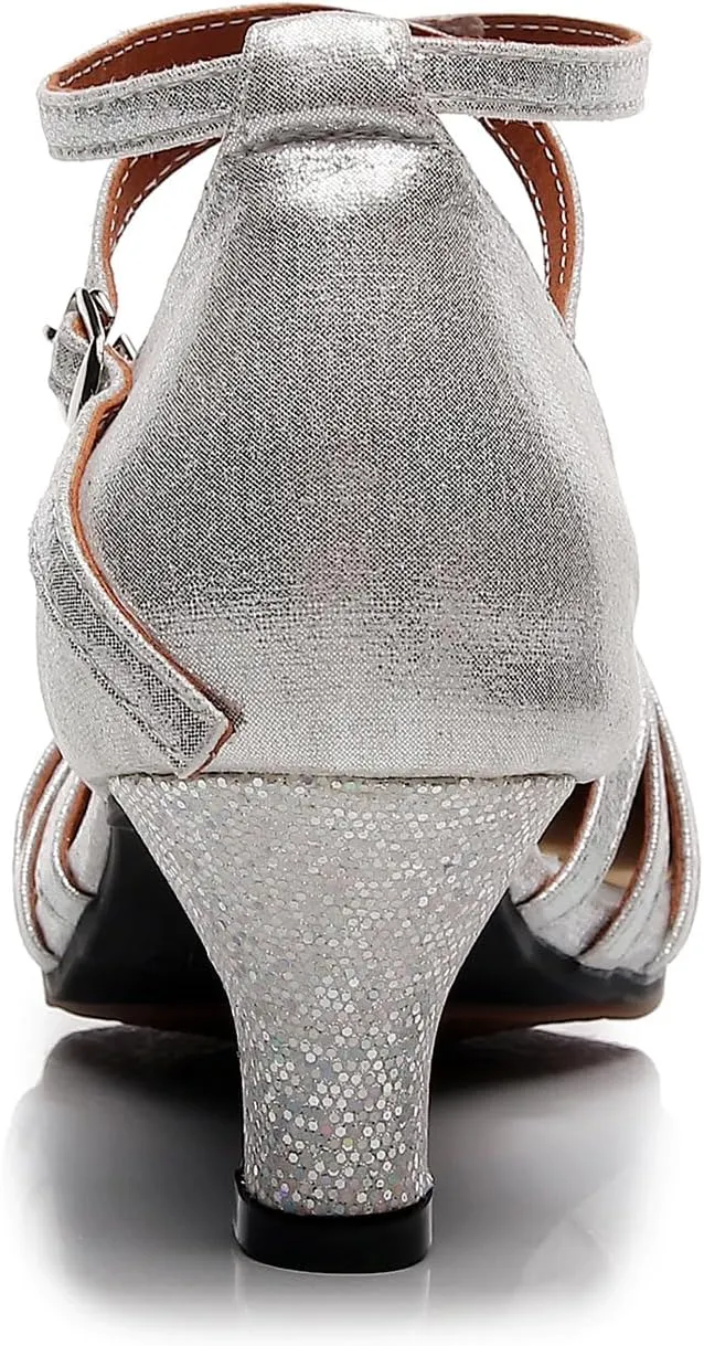 Women Ballroom Dance Shoes Glitter Closed Toe Latin Salsa Tango Modern Performance Dancing Shoes,Model FT-088A-5.5cm Heel