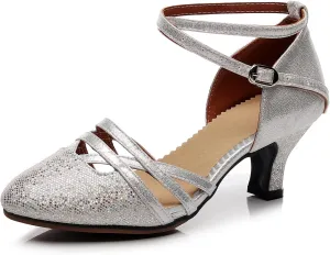 Women Ballroom Dance Shoes Glitter Closed Toe Latin Salsa Tango Modern Performance Dancing Shoes,Model FT-088A-5.5cm Heel