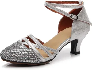 Women Ballroom Dance Shoes Glitter Closed Toe Latin Salsa Tango Modern Performance Dancing Shoes,Model FT-088A-5.5cm Heel