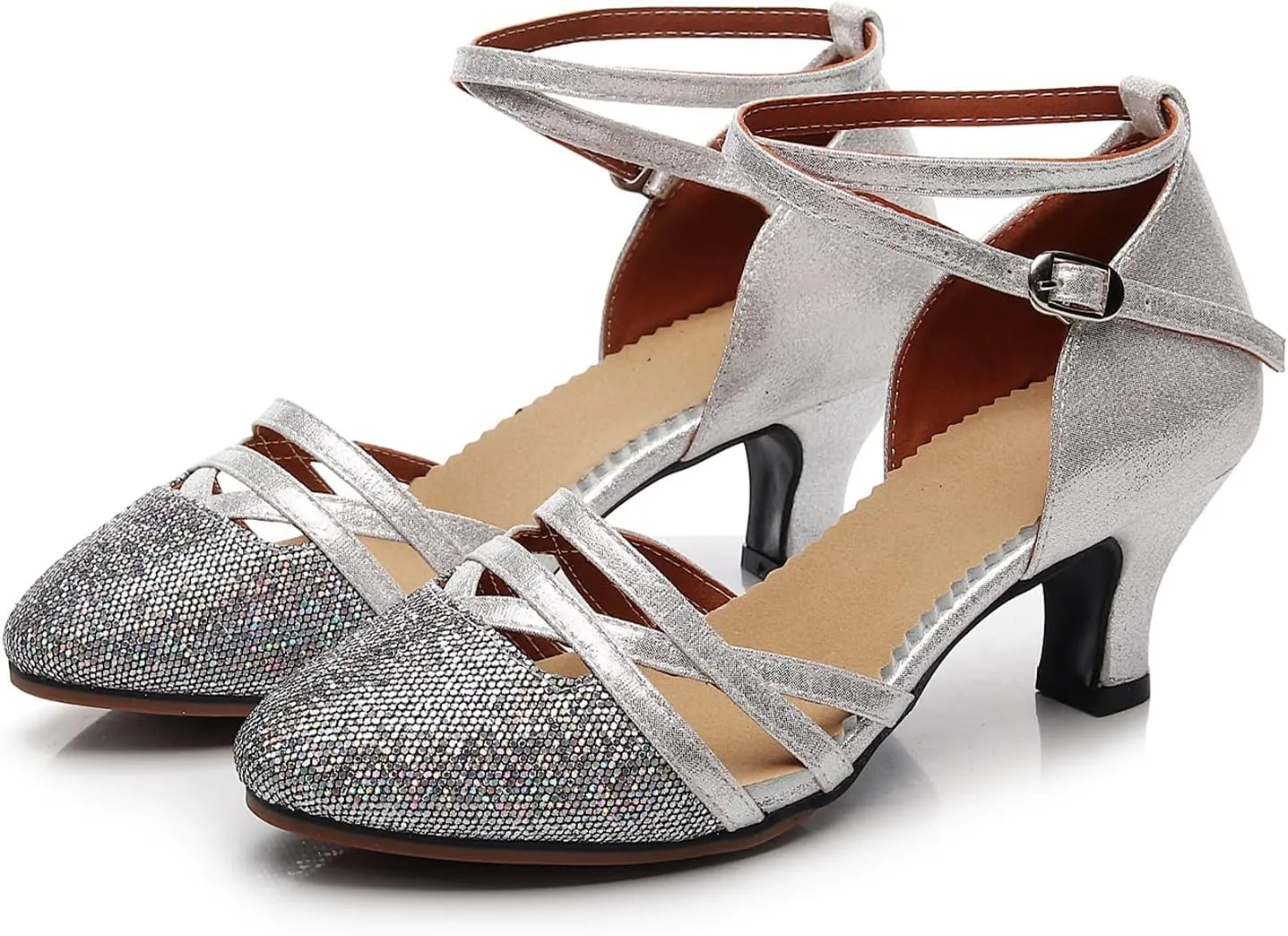 Women Ballroom Dance Shoes Glitter Closed Toe Latin Salsa Tango Modern Performance Dancing Shoes,Model FT-088A-5.5cm Heel