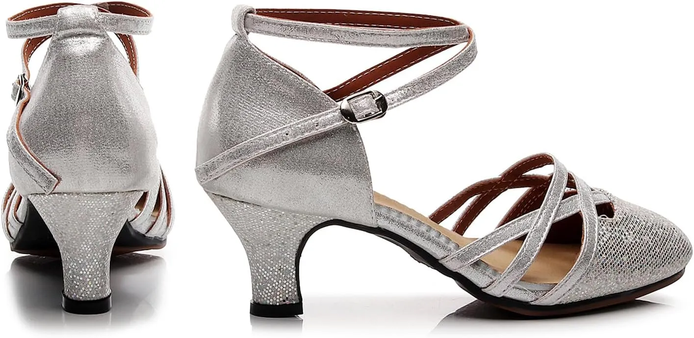 Women Ballroom Dance Shoes Glitter Closed Toe Latin Salsa Tango Modern Performance Dancing Shoes,Model FT-088A-5.5cm Heel
