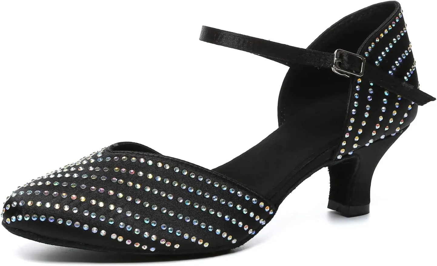 Women Latin Dance Shoes Close Toe Rhinestone Performance Salsa Tango Ballroom Dance Shoes,Model YCL633-6cm Heel