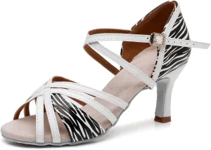 Women Latin Dance Shoes Open Toe Salsa Bachata Professional Performance Ballroom Dance Shoes,Model WH-3012-7.5cm Heel