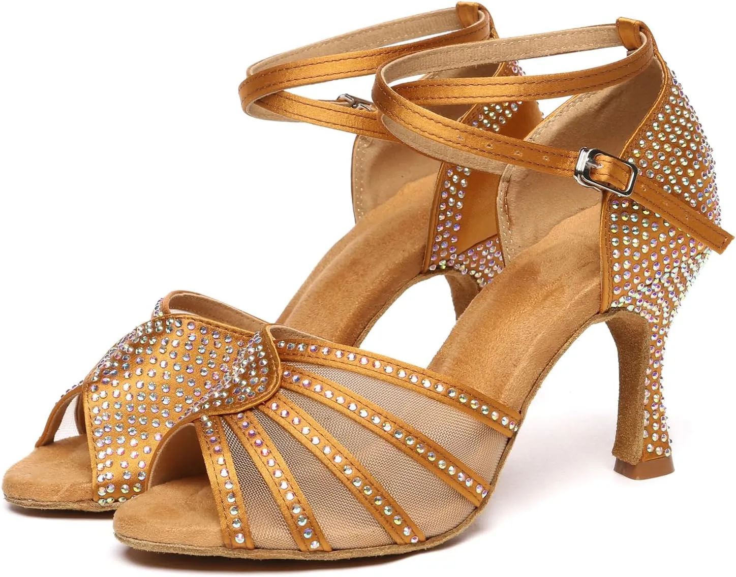 Women Latin Dance Shoes Rhinestone Professional Salsa Bachata Performance Ballroom Dancing Shoes,Model YCL598-7.5cm Heel