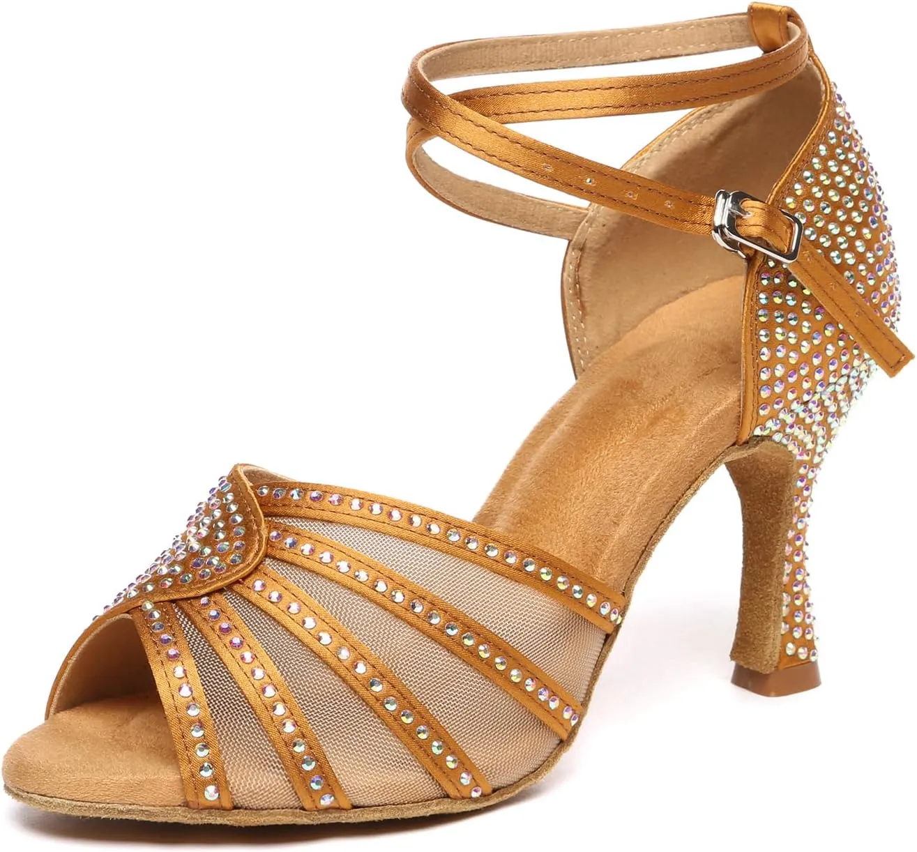 Women Latin Dance Shoes Rhinestone Professional Salsa Bachata Performance Ballroom Dancing Shoes,Model YCL598-7.5cm Heel
