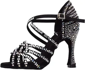 Women Salsa Dance Shoes Latin Ballroom Shoes Latin Dance Shoes Tango Party Shoes 9cm(Black Heel 7.5cm,4)