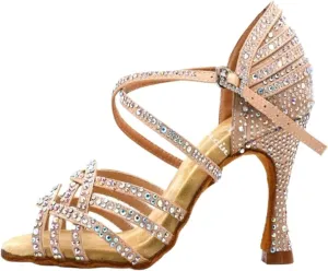 Women Salsa Dance Shoes Latin Ballroom Shoes Latin Dance Shoes Tango Party Shoes 9cm(Skin Heel 10cm,9.5)
