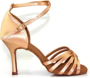 Women Satin Latin Dance Shoes, Open Toe Ladies Ballroom Salsa Tango Dancing Shoes, for Wedding Party Prom (Color : Gold 8.5cm, Size : 6.5)