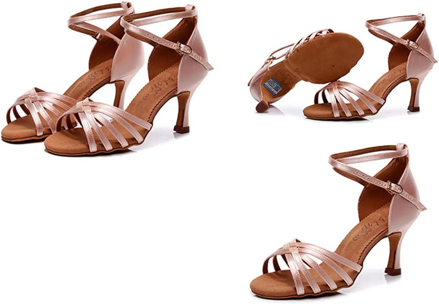 Women Satin Latin Dance Shoes, Open Toe Ladies Ballroom Salsa Tango Dancing Shoes, for Wedding Party Prom (Color : Gold 8.5cm, Size : 6.5)
