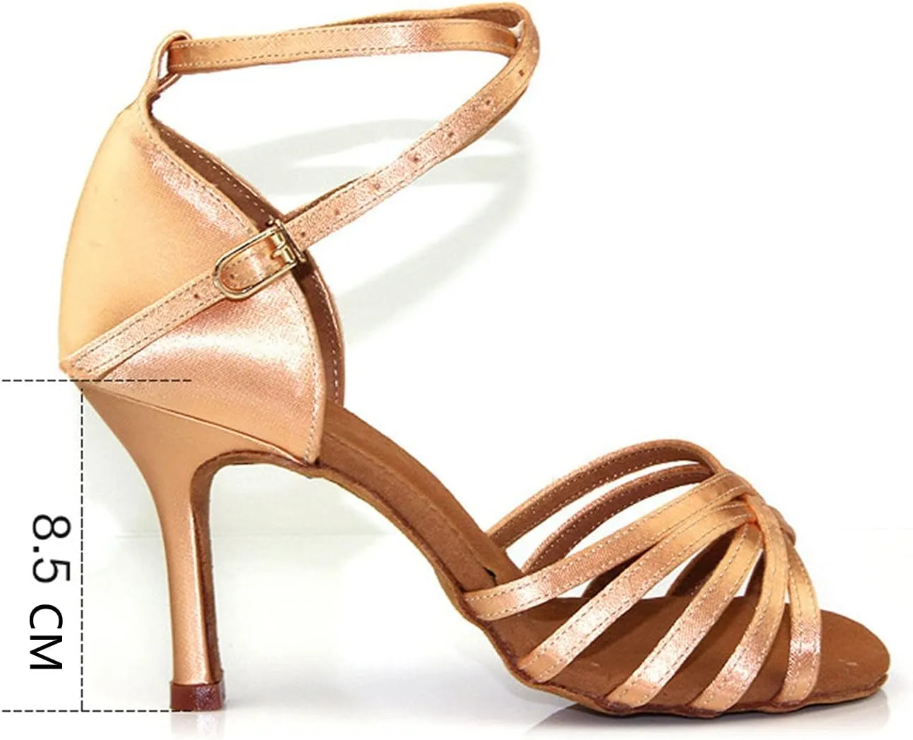 Women Satin Latin Dance Shoes, Open Toe Ladies Ballroom Salsa Tango Dancing Shoes, for Wedding Party Prom (Color : Gold 8.5cm, Size : 6.5)
