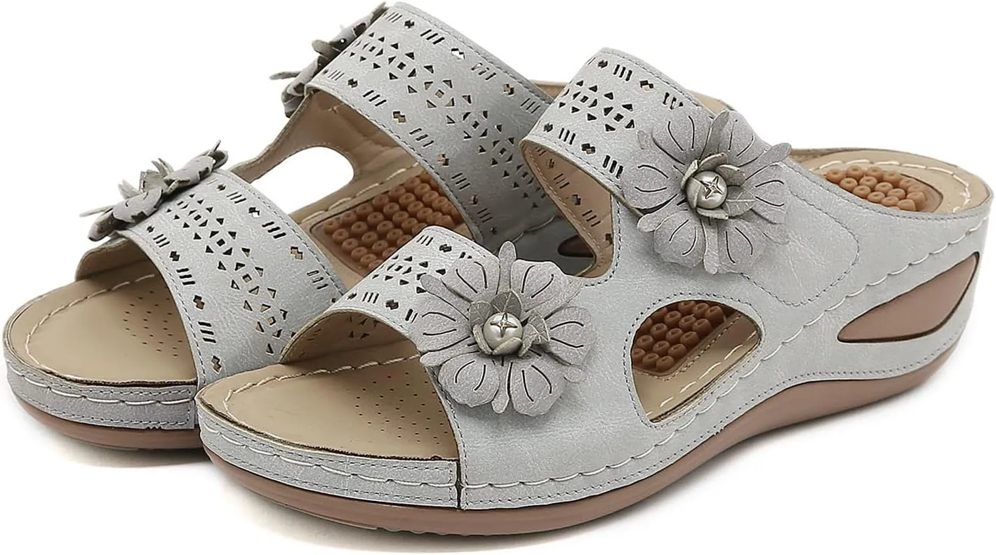 Women Summer Flowers Casual Open Toe Wedges Massage Soft Bottom Slippers Breathable Slip On Shoes Sandals Women's