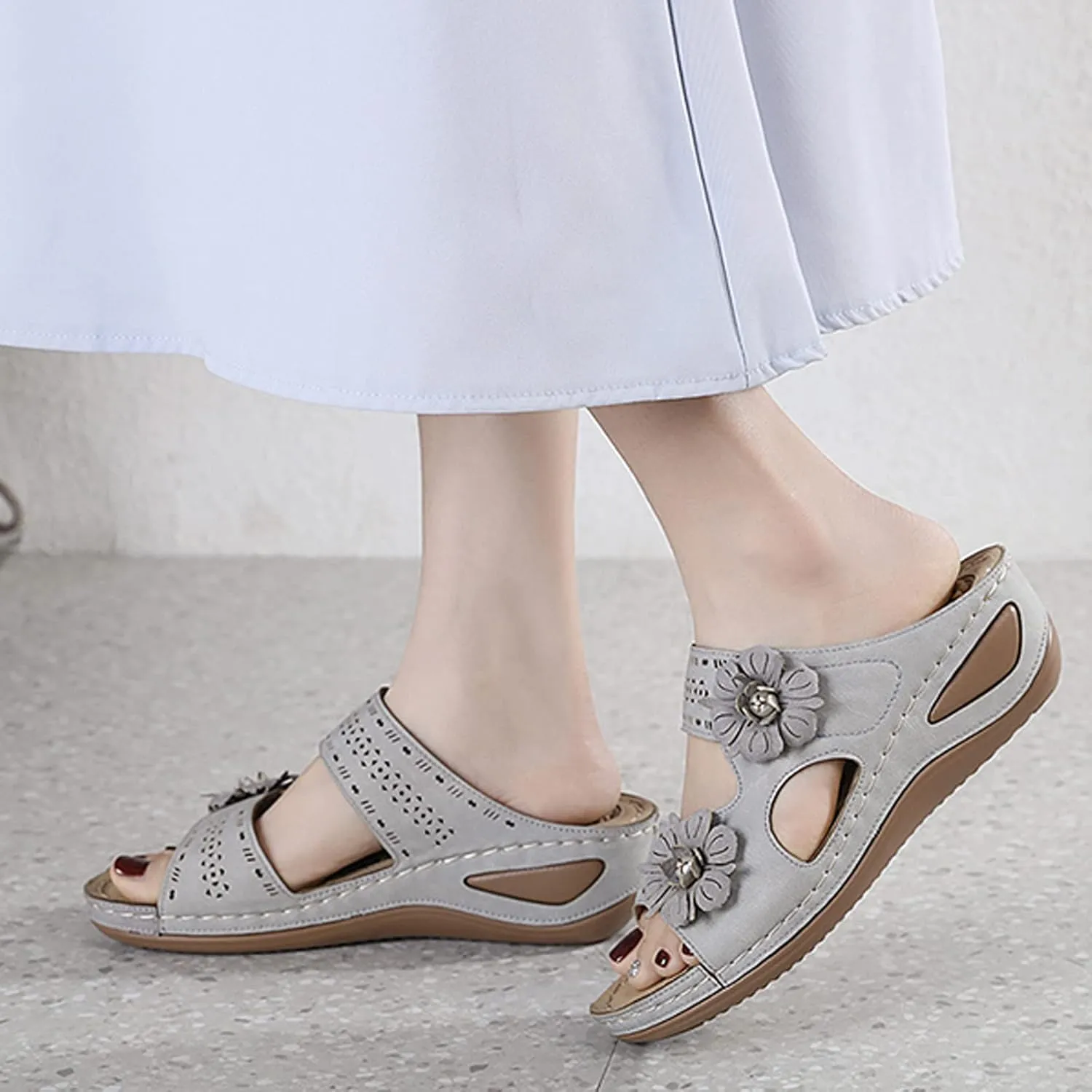 Women Summer Flowers Casual Open Toe Wedges Massage Soft Bottom Slippers Breathable Slip On Shoes Sandals Women's