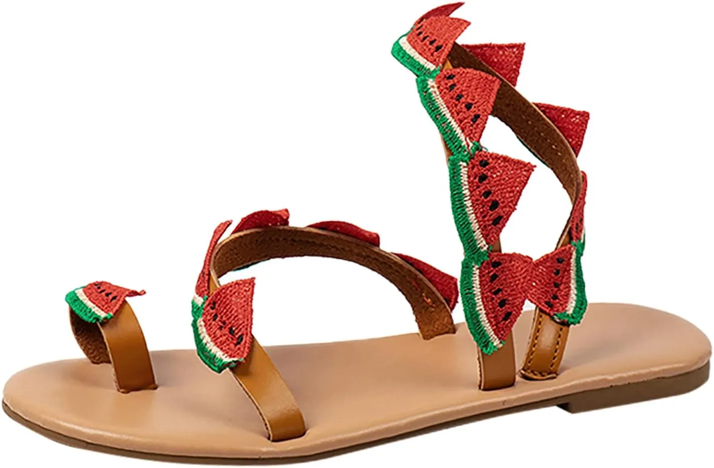 Women Summer Watermelon Decoration Flock Slip On Casual Open Toe Flat Soft Bottom Breathable Shoes Women Flip Flop