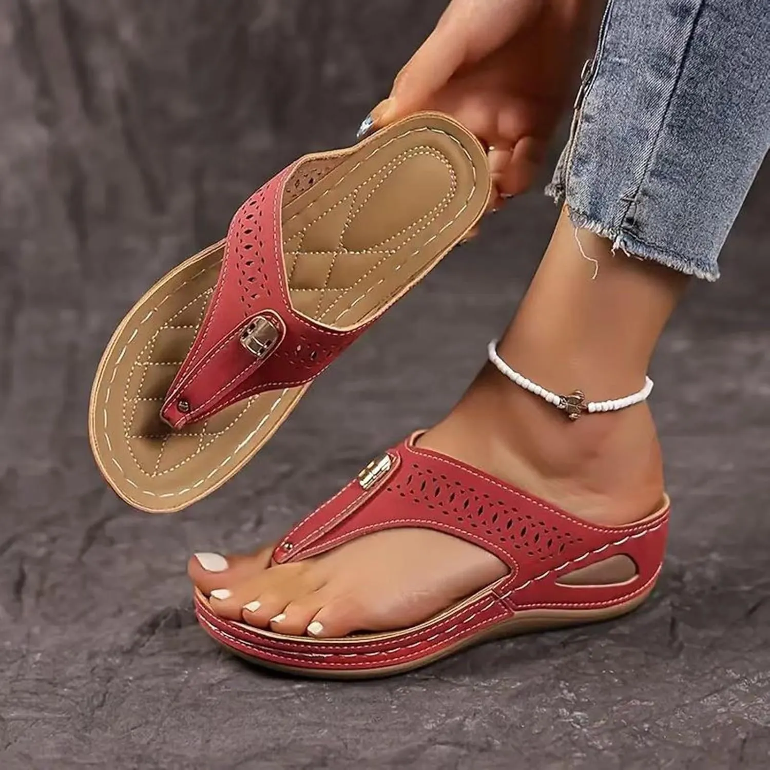 Womens Arch Support Flip Flops Orthopedic Slide Sandals for Women with Arch Support Soft Recovery Slip on Sandals