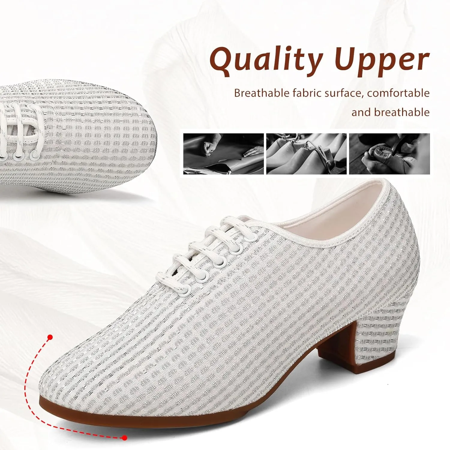 Women's Ballroom Dance Shoes Low Heel Lace up Closed Toe Salsa Teaching Professional Latin Practice Dancing Shoes,Model LHD-301-3cm Heel