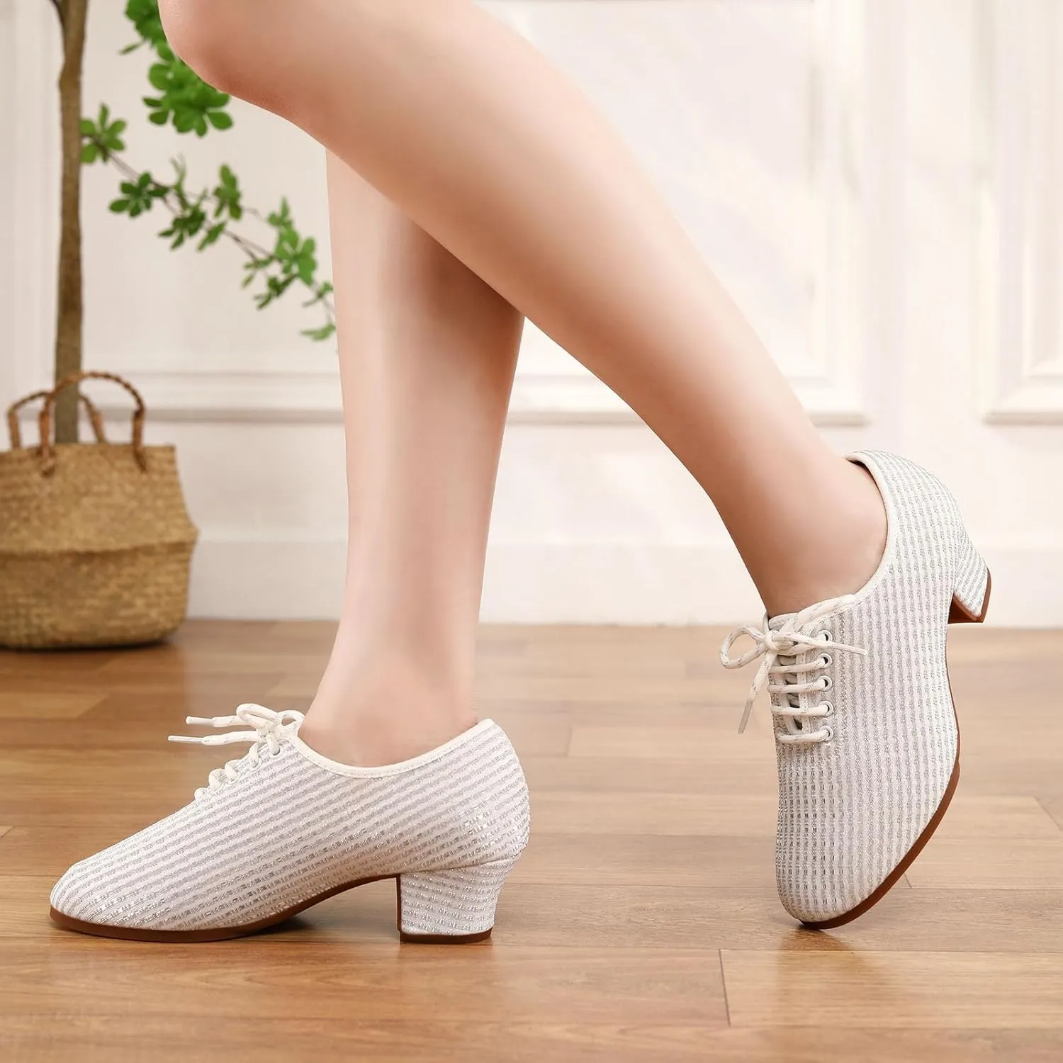 Women's Ballroom Dance Shoes Low Heel Lace up Closed Toe Salsa Teaching Professional Latin Practice Dancing Shoes,Model LHD-301-3cm Heel
