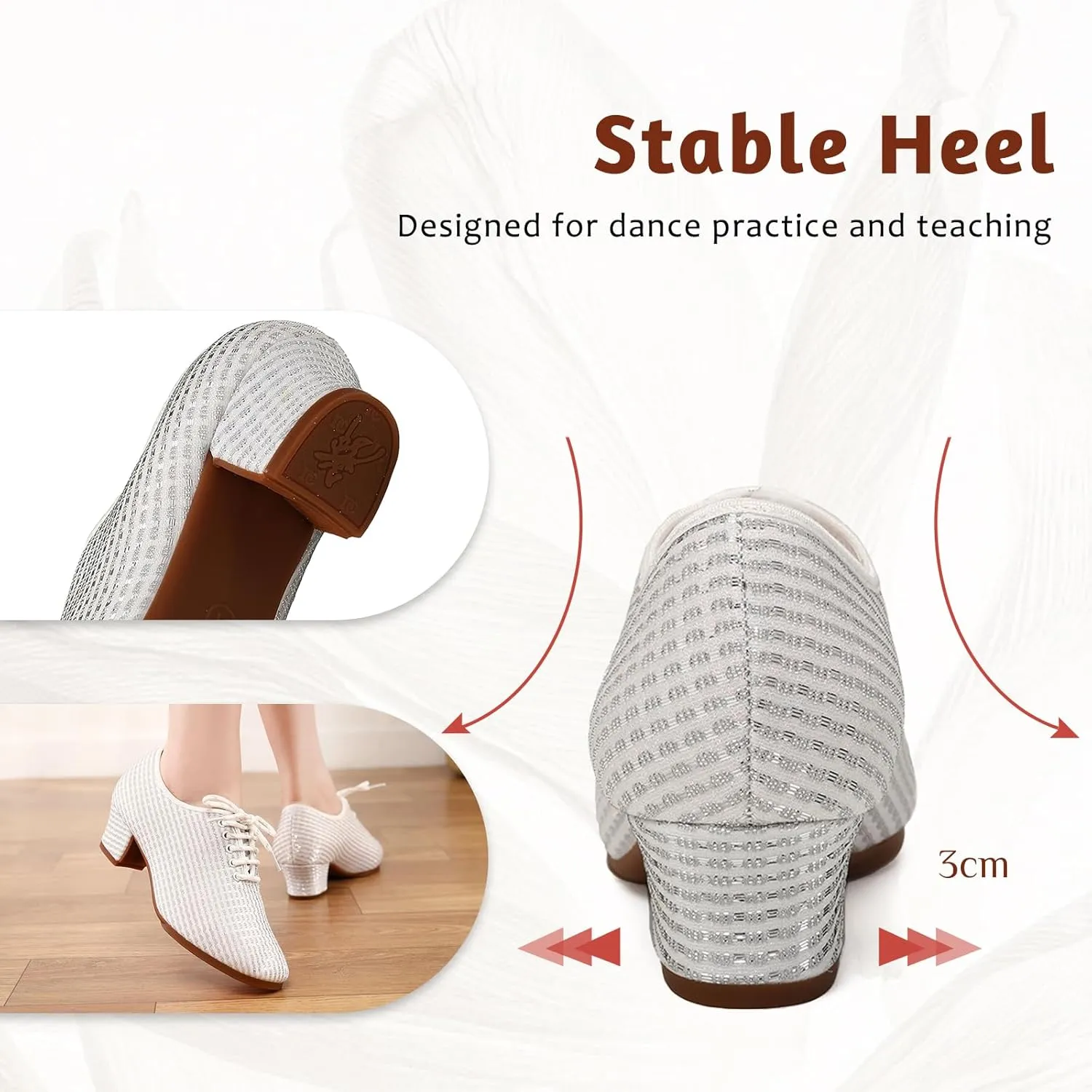 Women's Ballroom Dance Shoes Low Heel Lace up Closed Toe Salsa Teaching Professional Latin Practice Dancing Shoes,Model LHD-301-3cm Heel