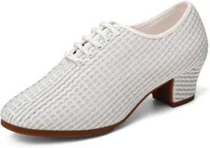 Women's Ballroom Dance Shoes Low Heel Lace up Closed Toe Salsa Teaching Professional Latin Practice Dancing Shoes,Model LHD-301-3cm Heel