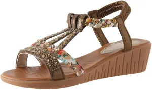 Womens Bohemian Beach Sandals Vintage Rhinestone Dressy Sandals Wedges Heels Orthopedic Sandals Open Toe Summer Shoes