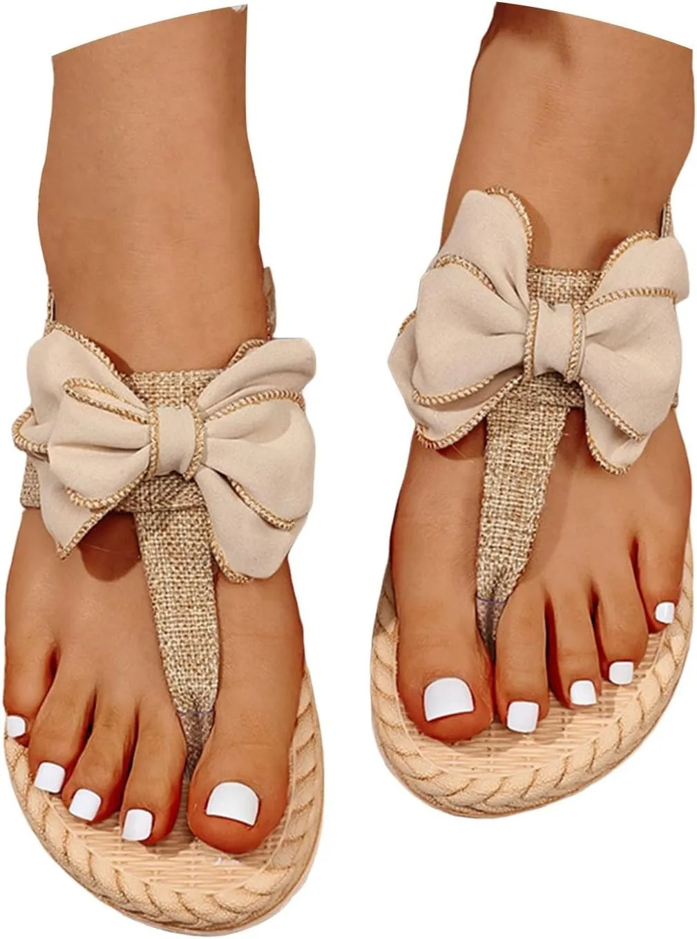 Women's Bow Summer Woven Flat Sandals 2025 Summer Trendy Open Toe Boho Casual Slip On Slide Sandals Casual Slingback Wide Width Comfortable Beach Vacation Walking Flip Flops