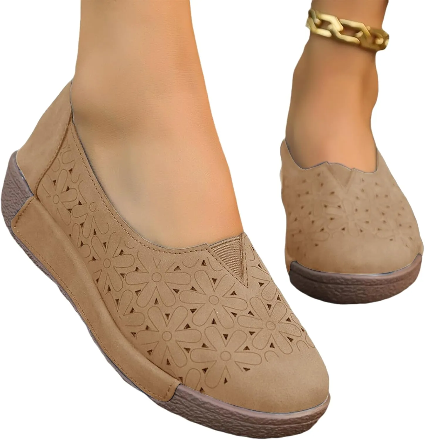 Womens Casual Loafers Shoes Slip On Hollow Out Breathable Walking Shoes Comfort Wear Shoe for Women Nurses Shoe Wide Width Dressy Vintage Closed Toe Sandals 2025 Fashion