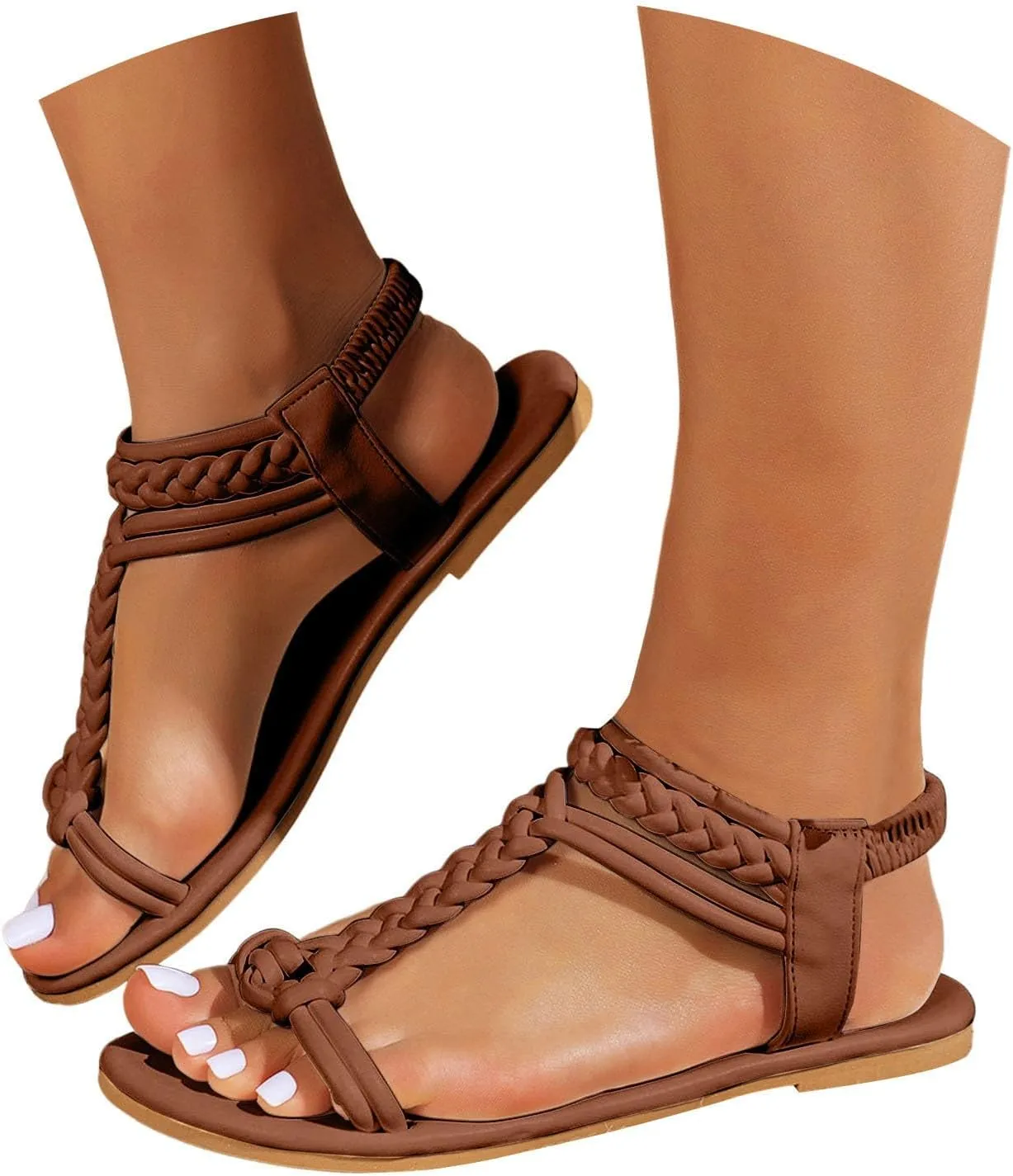 Women's Dressy Flat Sandals Comfortable Slip On Slide 2025 Summer Casual Open Toe Ankle Elastic Strappy Sandals with Arch Support Beach Vacation Walking Fashionable Shoes