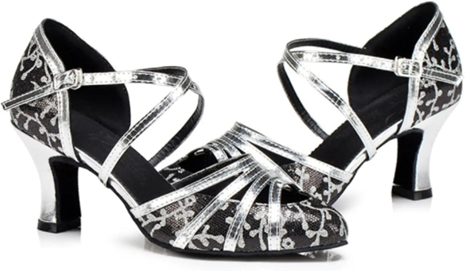 Women's Fashion Ballroom Party Glitter Latin Dance Shoes, Closed Toe Modern Tango Ballroom Dance Shoes, for Wedding Evening Party (Color : Silver 8cm, Size : 7.5)
