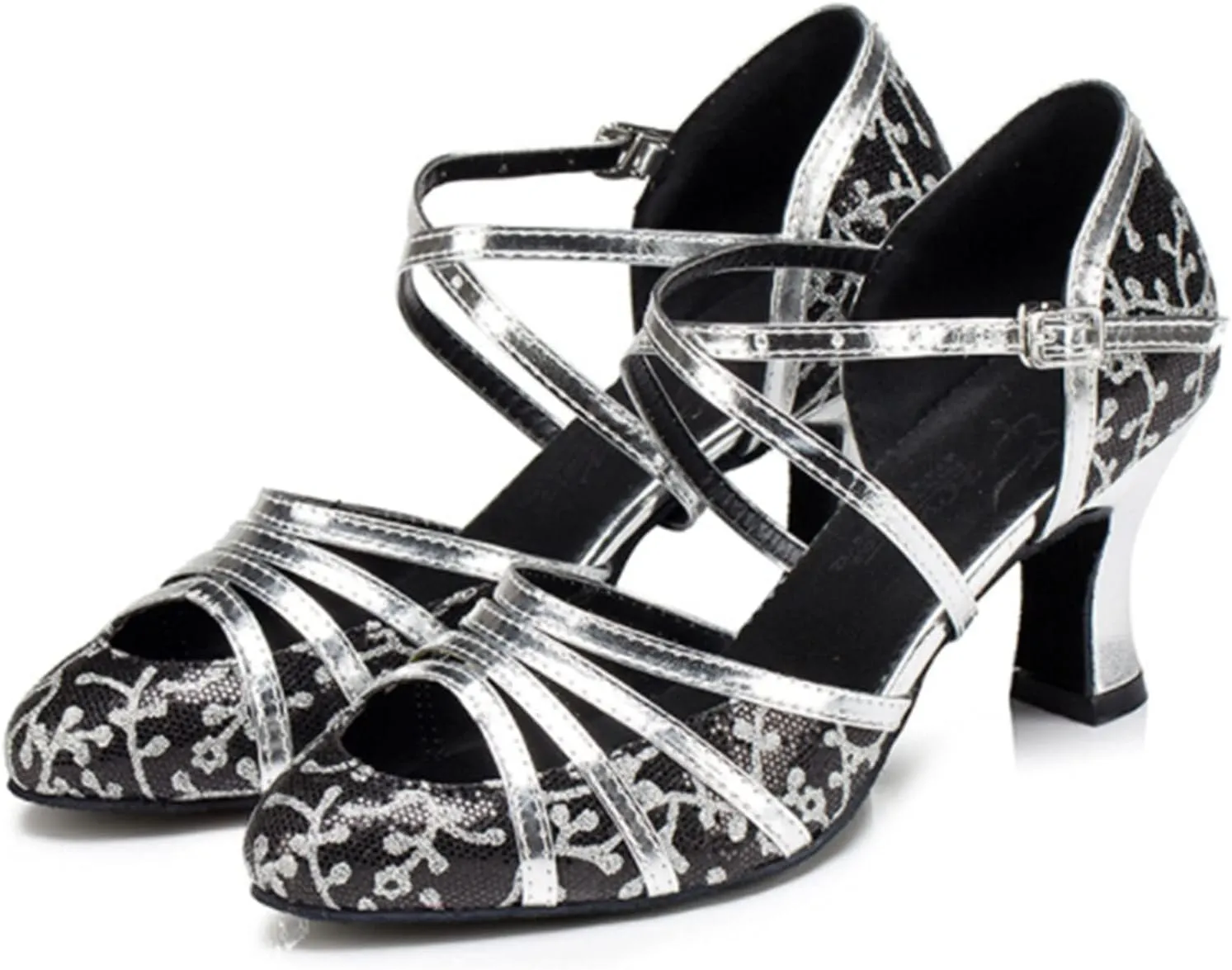 Women's Fashion Ballroom Party Glitter Latin Dance Shoes, Closed Toe Modern Tango Ballroom Dance Shoes, for Wedding Evening Party (Color : Silver 8cm, Size : 7.5)