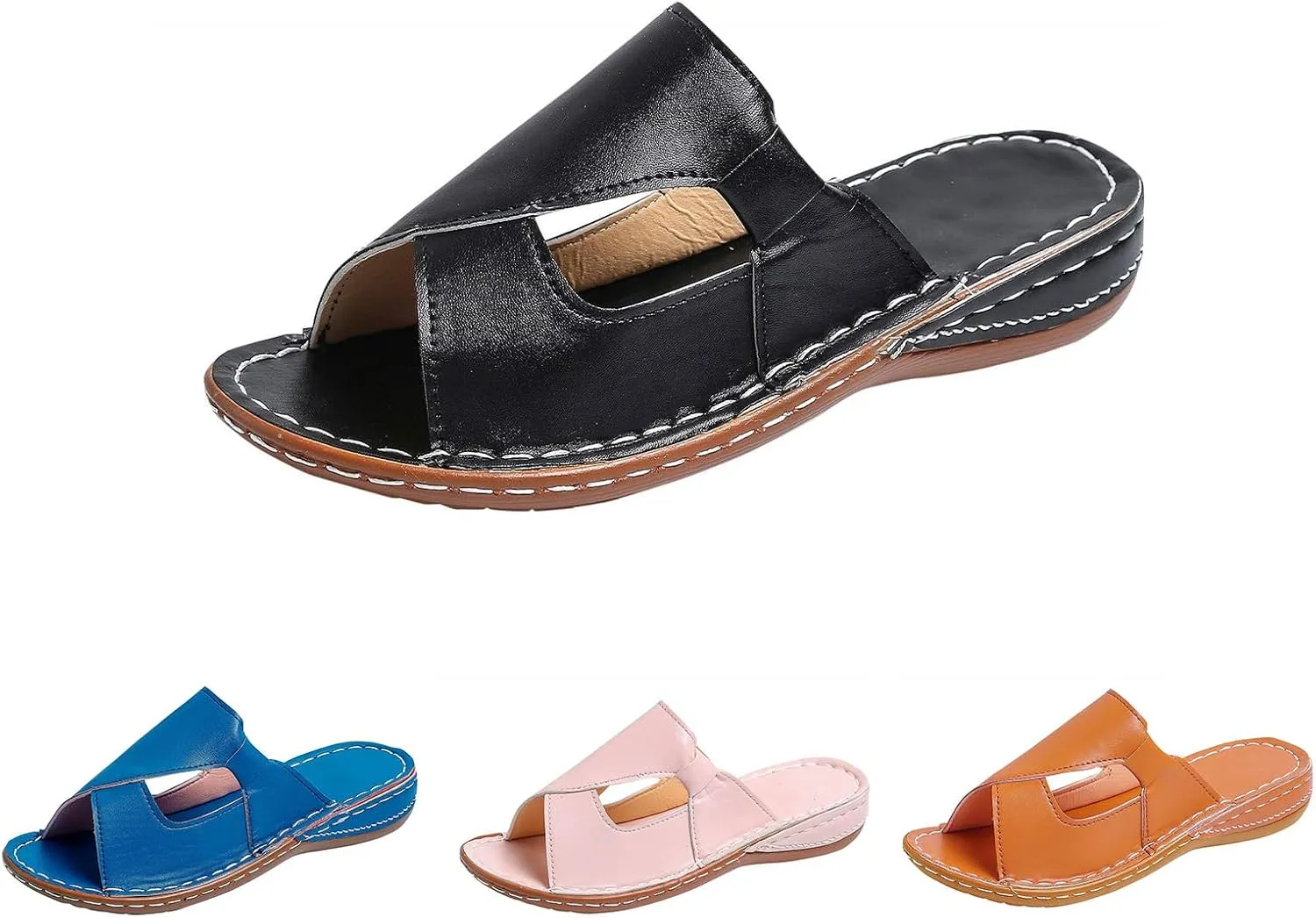 Womens Flat Sandals Orthopedic Slip On Slippers Arch Support Sandals Fashion Casual Beach Walking Sandal Open Toe Slippers Comfortable Plantar Fasciitis Arch Support for Women