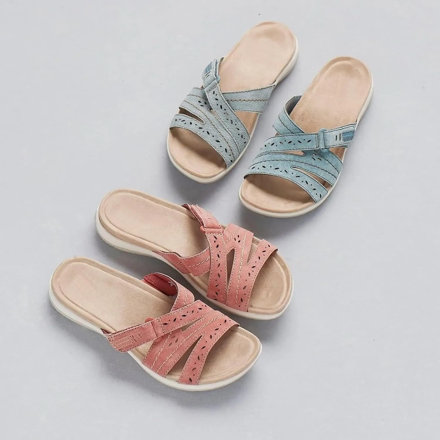 Womens Flat Sandals Summer Arch Support Orthopedic Sandals,Sandalias Ortopdicas Para Mujer,Adjustable Straps Slides for Women,Soft Cushion Slippers Straps Breathable Slip on Walking Slides