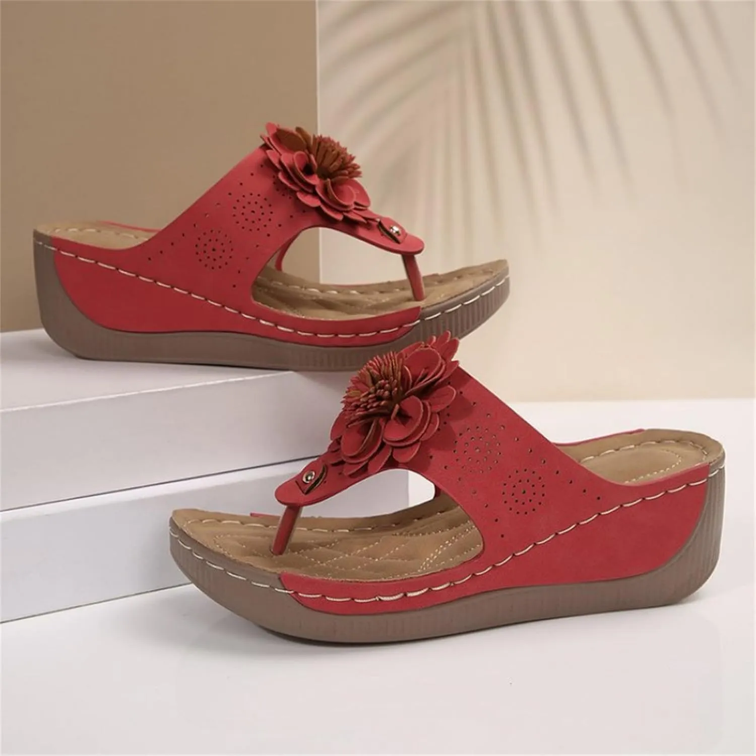 Womens Flip Flops 2025 Boho Open Toe Orthopedic Sandals Flowers Arch Support Wide Width Platform Wedge Sandals Comfortable Slipper