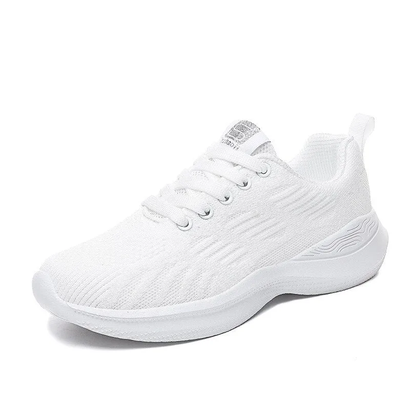 Women's Knitted Sneakers Low Heels Women Vulcanized Shoes Lace Up Mesh Breathable Spring Autumn Female Running Shoe Casual