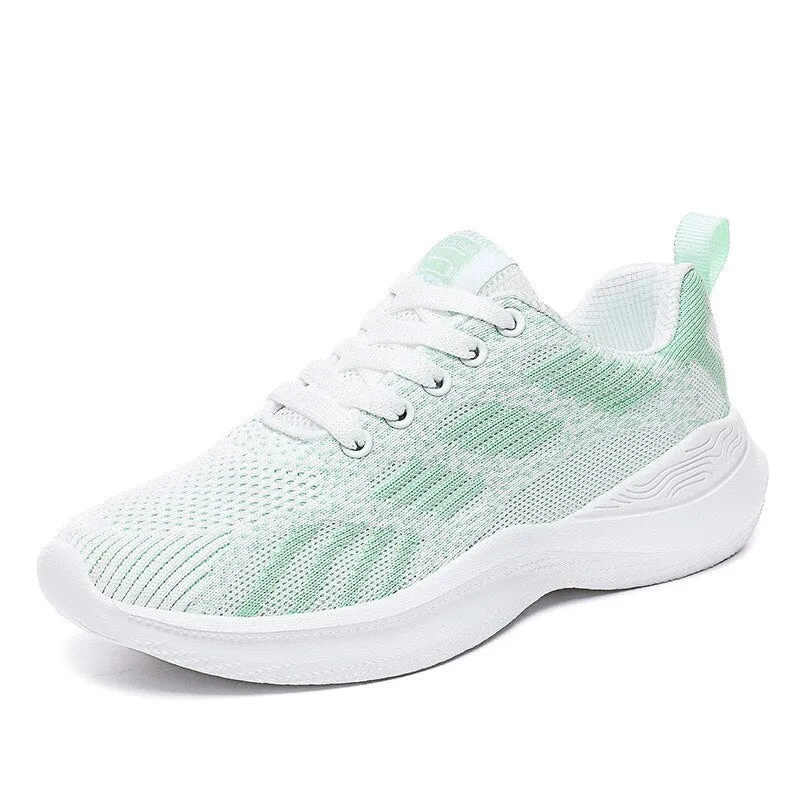 Women's Knitted Sneakers Low Heels Women Vulcanized Shoes Lace Up Mesh Breathable Spring Autumn Female Running Shoe Casual