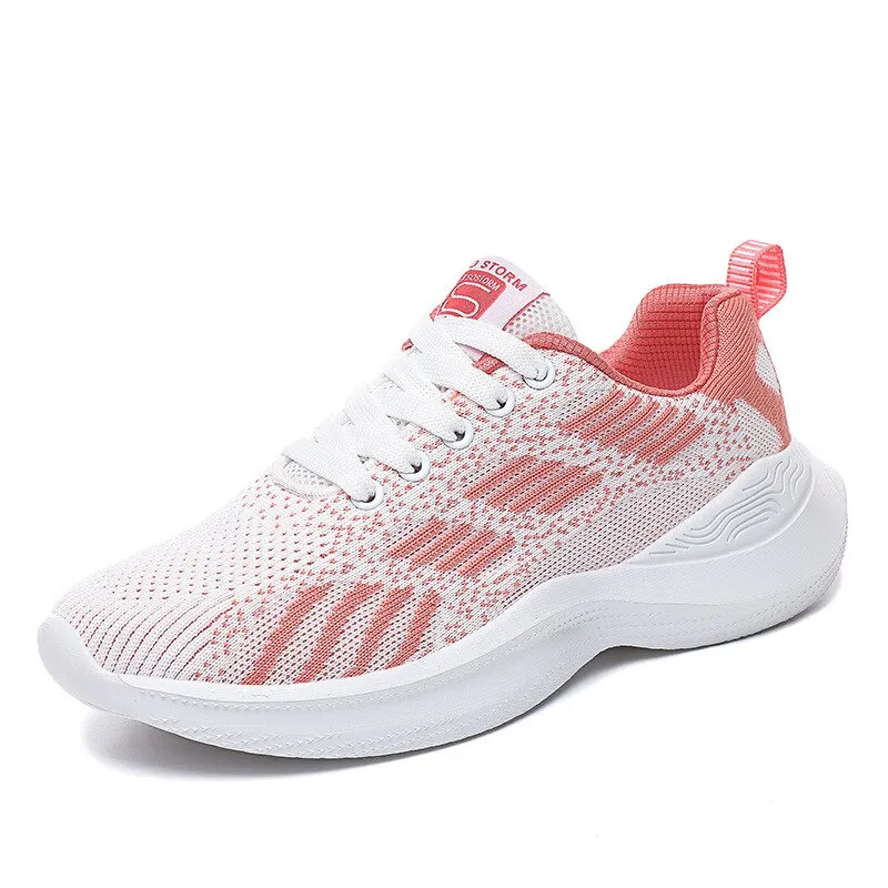 Women's Knitted Sneakers Low Heels Women Vulcanized Shoes Lace Up Mesh Breathable Spring Autumn Female Running Shoe Casual