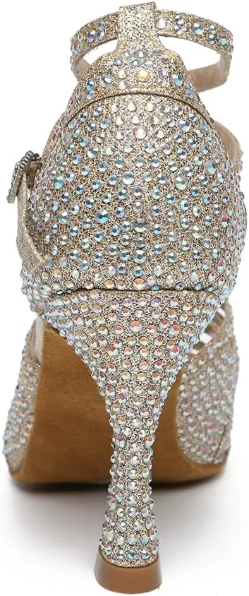 Women's Latin Dance Shoes Open Toe Ankle Strap Salsa Ballroom Bachata Dancing Shoes
