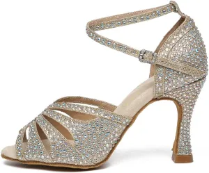 Women's Latin Dance Shoes Open Toe Ankle Strap Salsa Ballroom Bachata Dancing Shoes