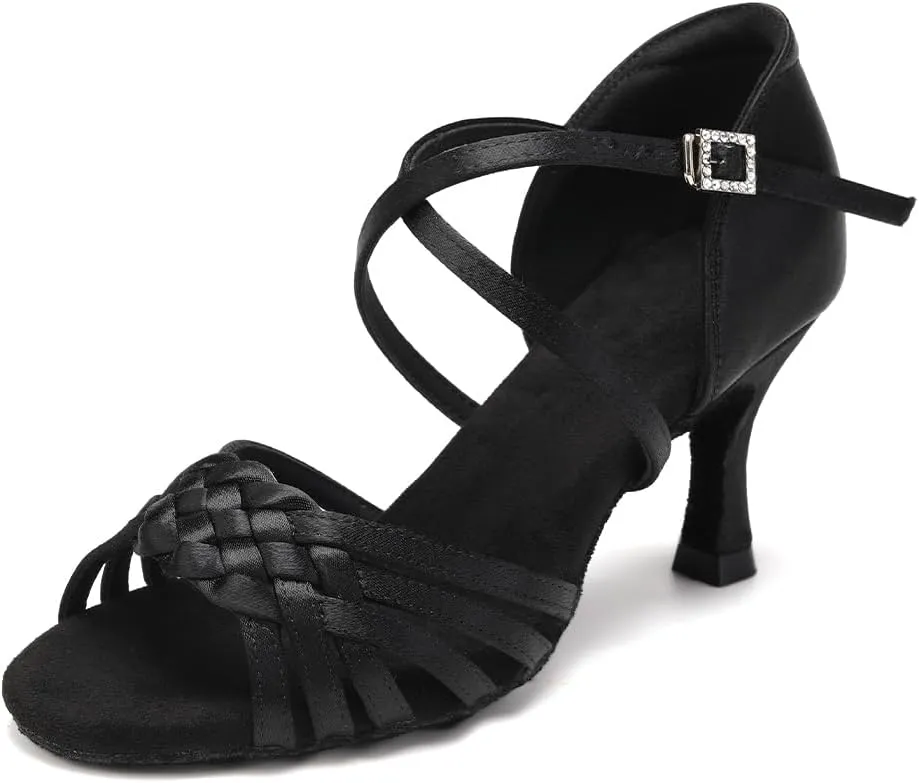 Women's Latin Dance Shoes Satin Practice Performance Ballroom Bachata Salsa Professional Dance Shoes,Model 3032-6B